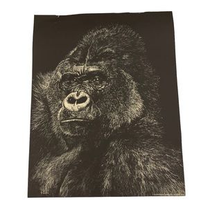 Signed Print By Jane Hill Gorilla Black & White Copyright 1977 Realistic 10” x 8